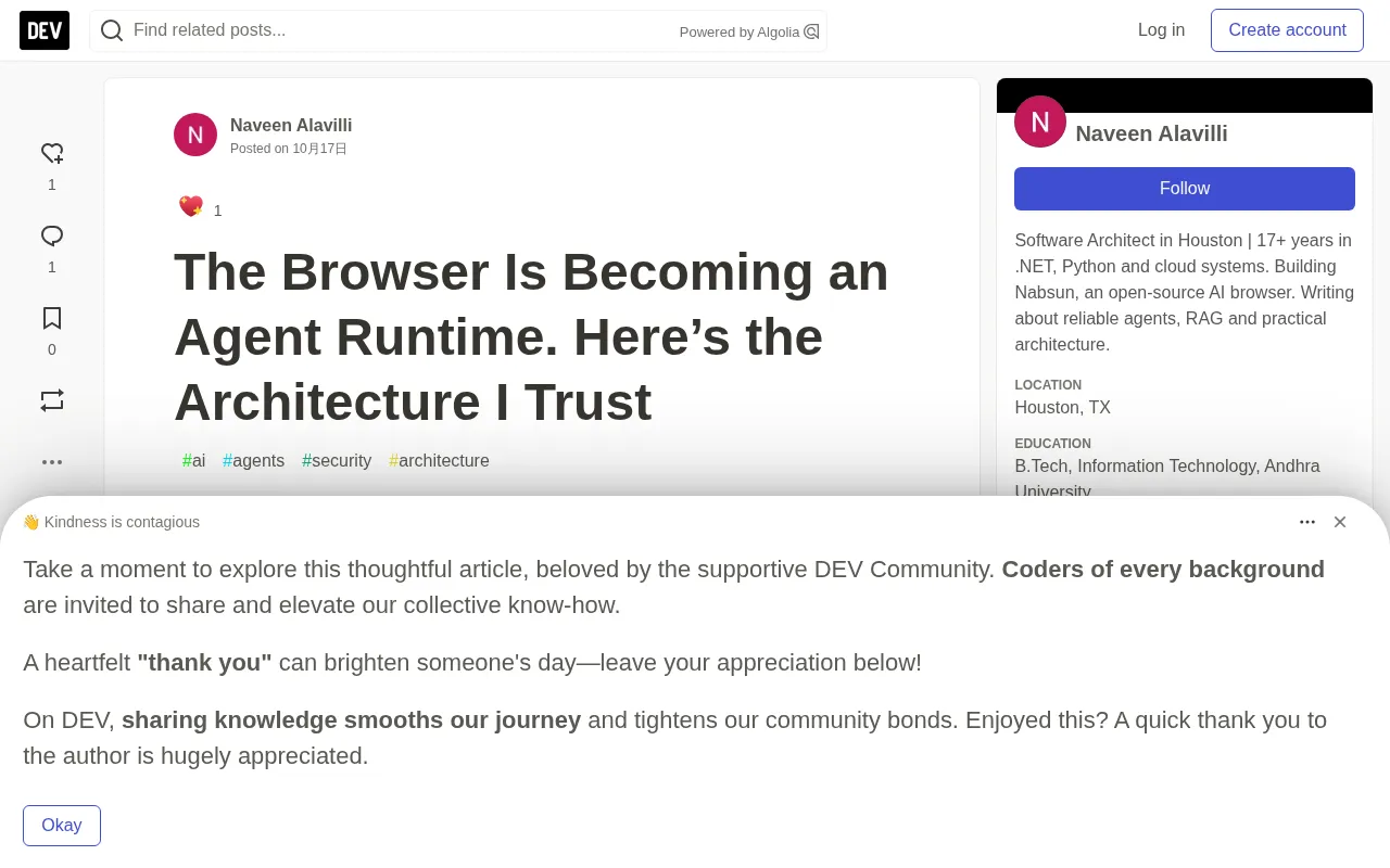 The Browser Is Becoming an Agent Runtime: An Architecture Design I Trust