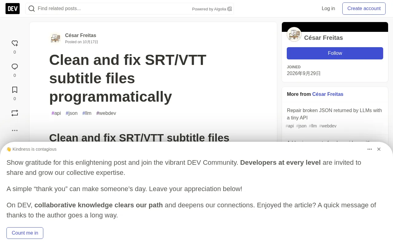 Automatically Clean and Repair SRT/VTT Subtitle Files with an API