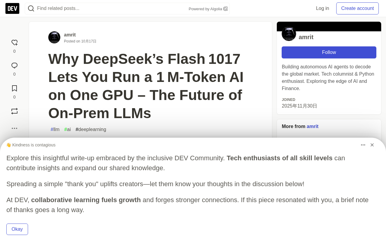 DeepSeek Flash 1017: An LLM That Runs a Million Tokens on a Single GPU