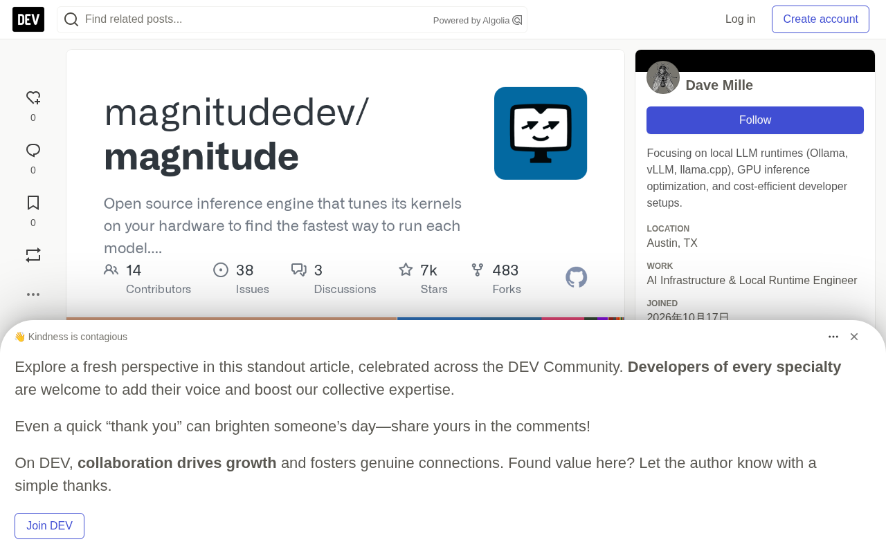 Magnitude对比Ollama:硬件调优内核将推理延迟减半