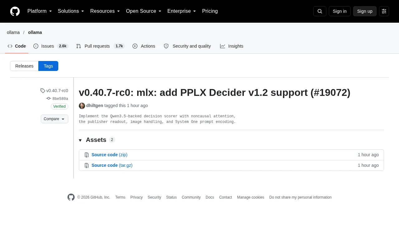 Ollama v0.40.7-rc0 Adds PPLX Decider v1.2 Support