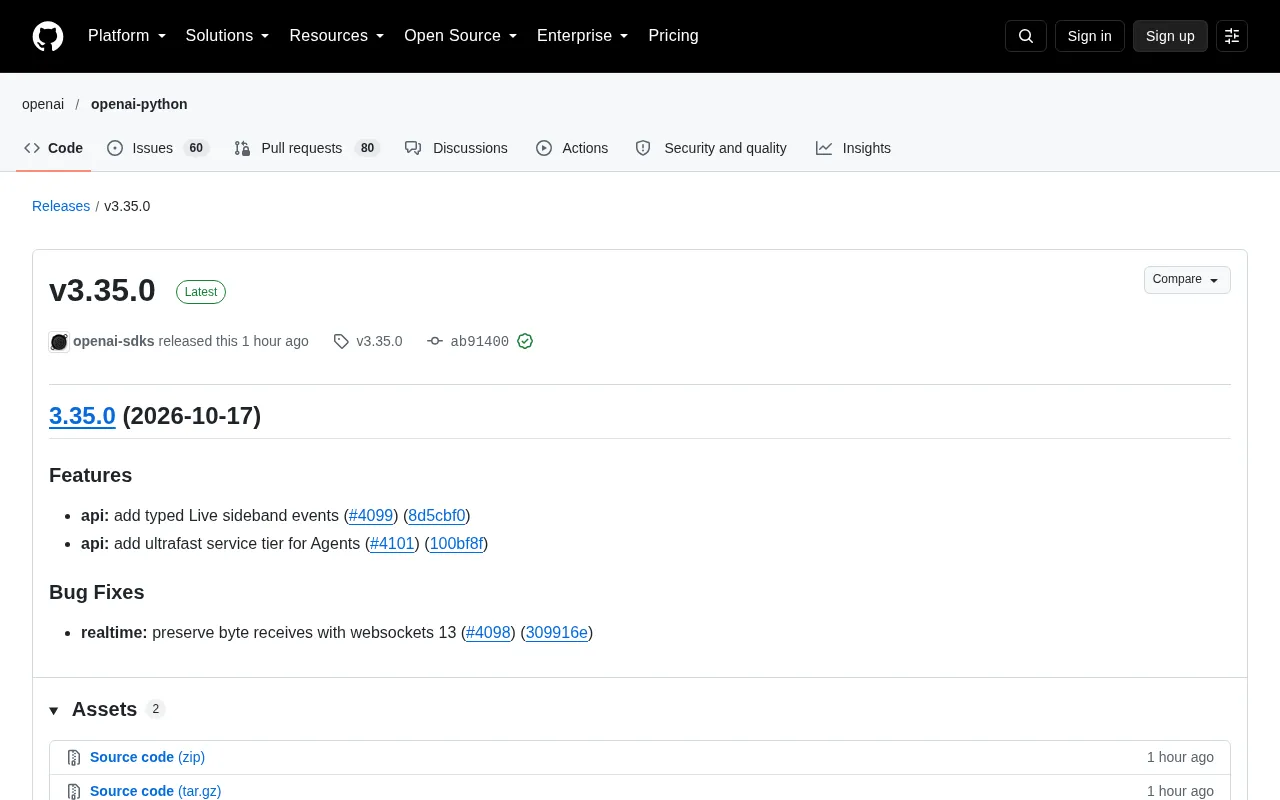 OpenAI SDK v3.35.0 Update: Agents Gains Ultrafast Service Tier
