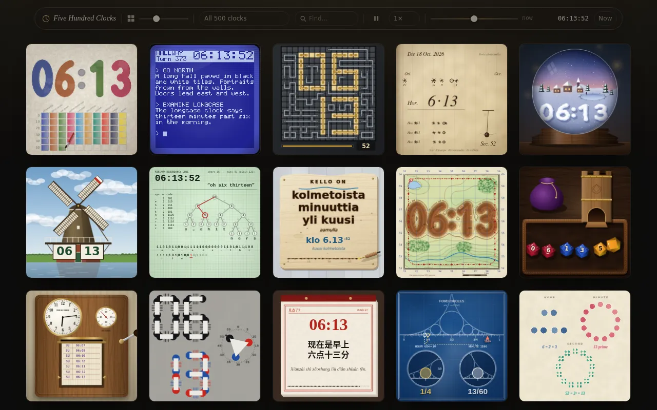 500 Clocks Packed into a 6.3MB Single HTML File: Opus 5.5's Frontend Stress Test