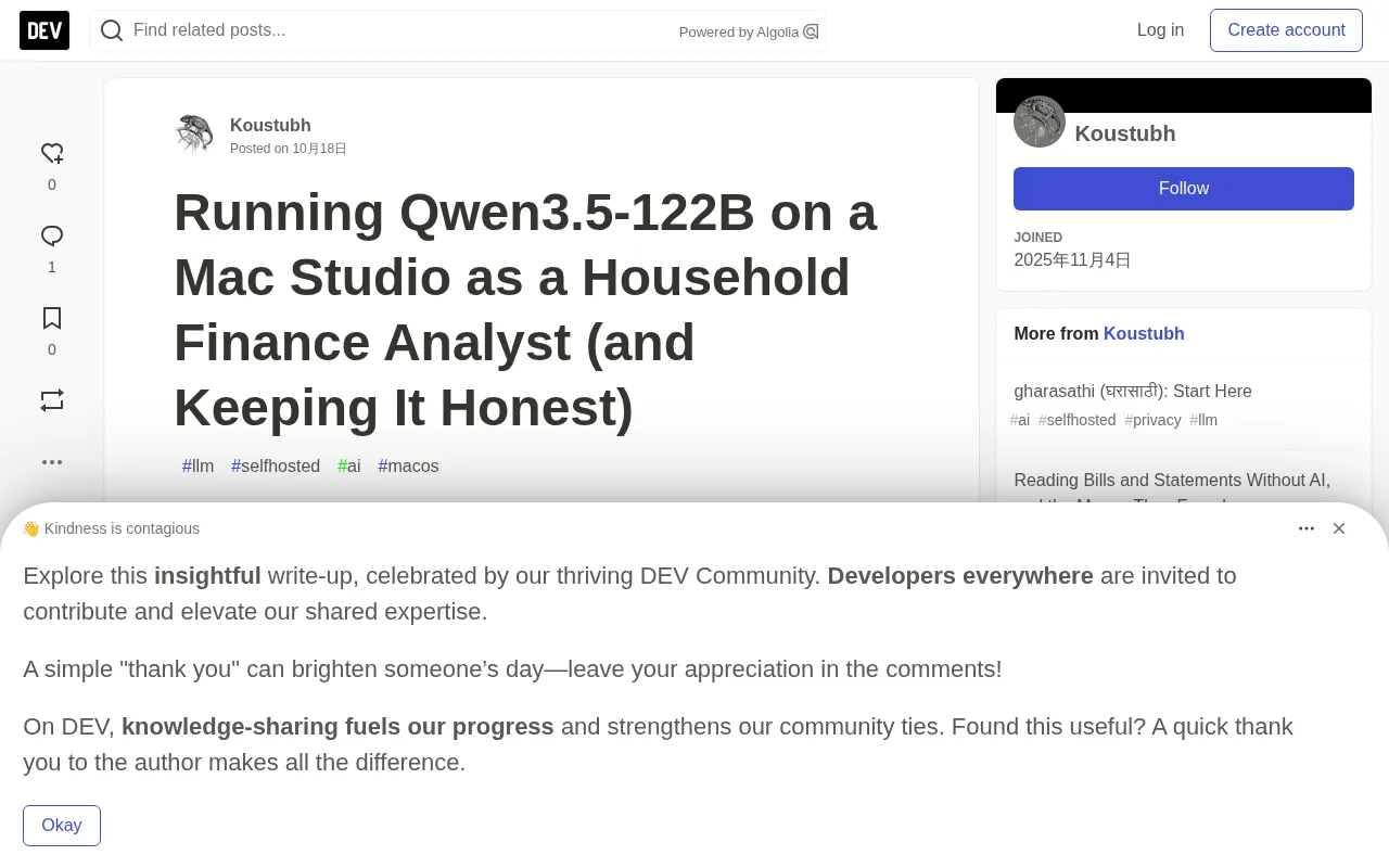 Mac Studio Tested: Running a 122B Model as a Household Finance Analyst