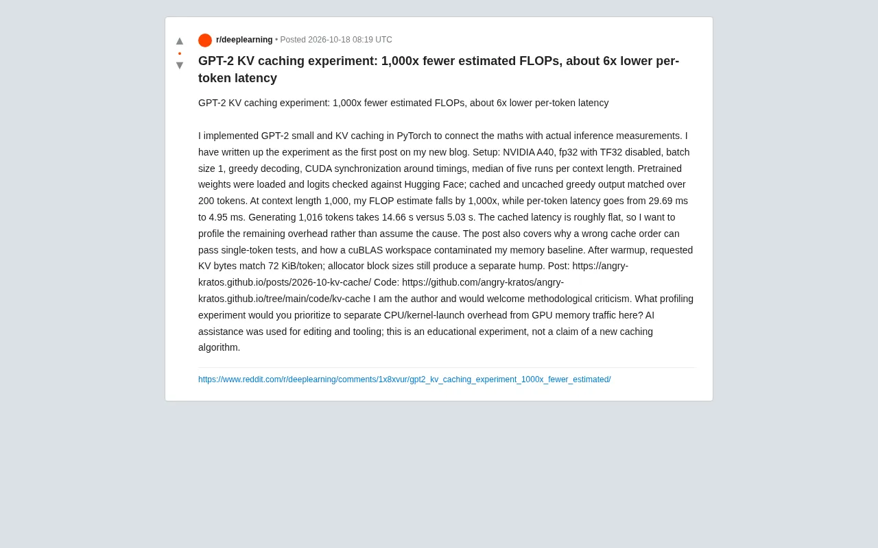 从1000倍FLOPs到6倍延迟:GPT-2 KV缓存实测拆解
