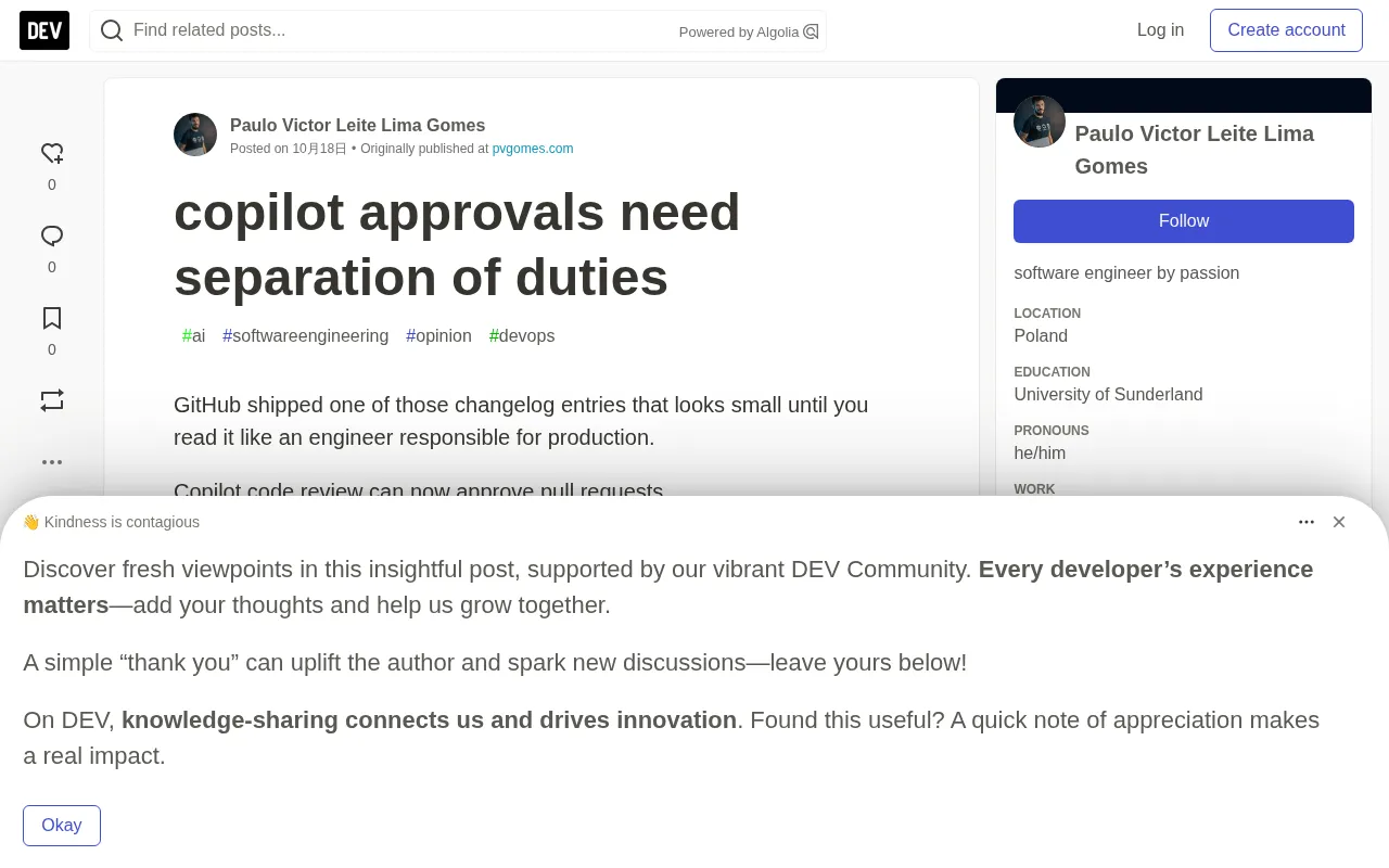 Copilot Can Now Approve PRs, But AI Approval Requires Separation of Duties