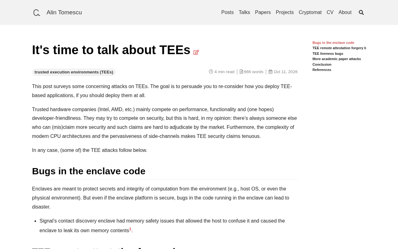 Time to Take TEE Trusted Execution Environments Seriously