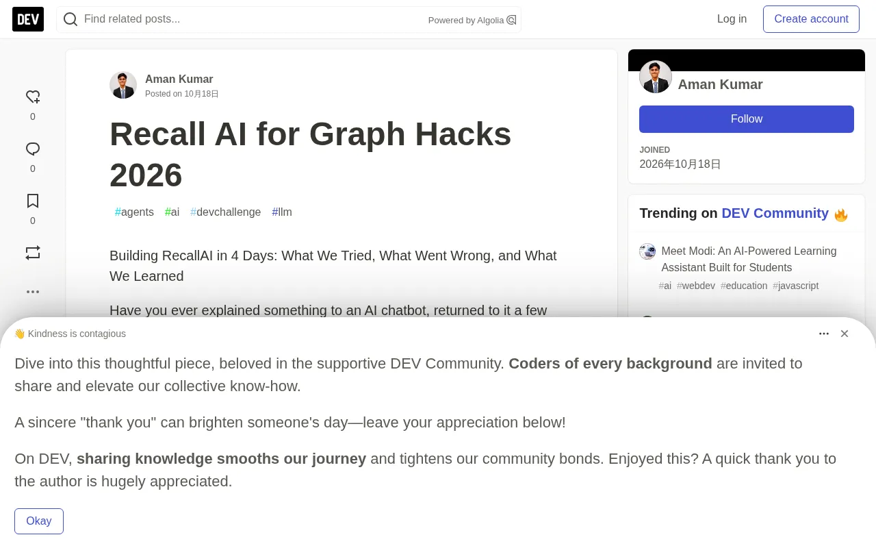 Building RecallAI in Four Days: A Graph Database Memory System Retrospective