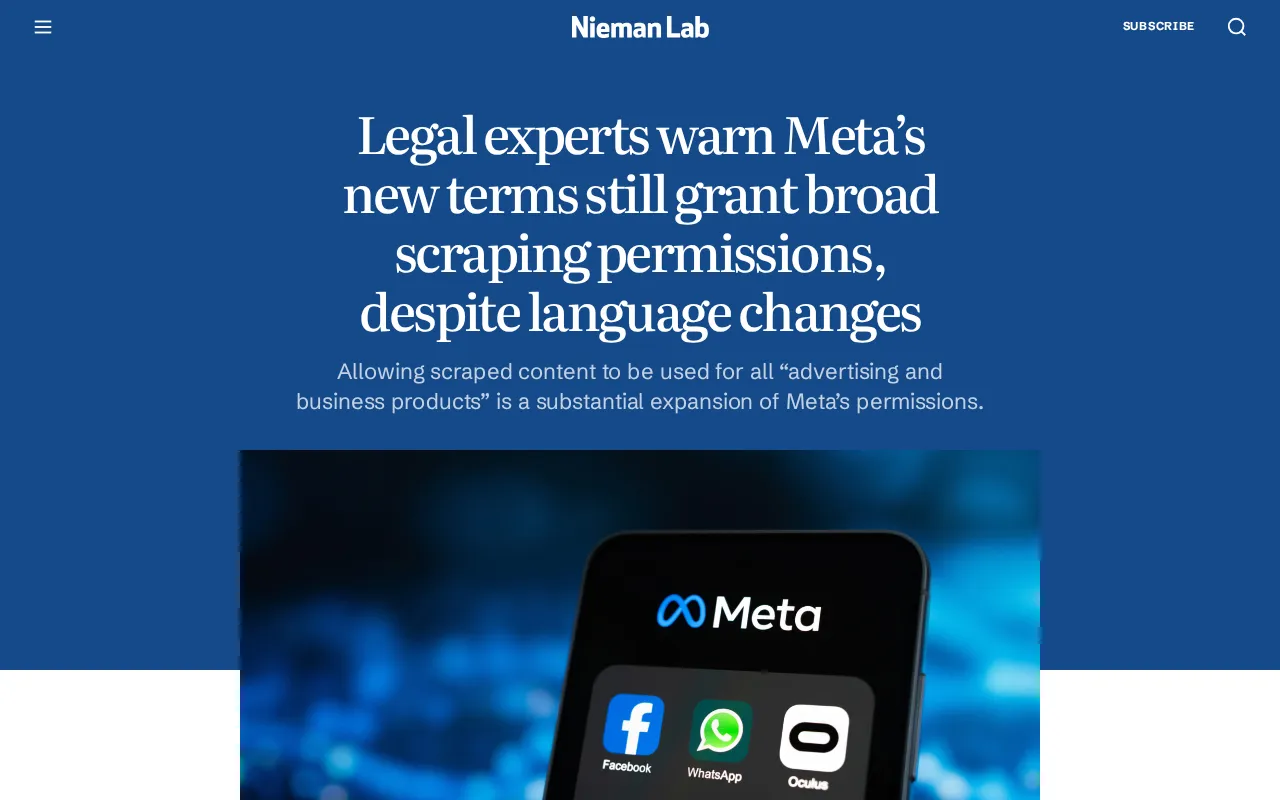 Legal Experts Warn Meta's New Terms Still Allow Broad-Scale Data Scraping