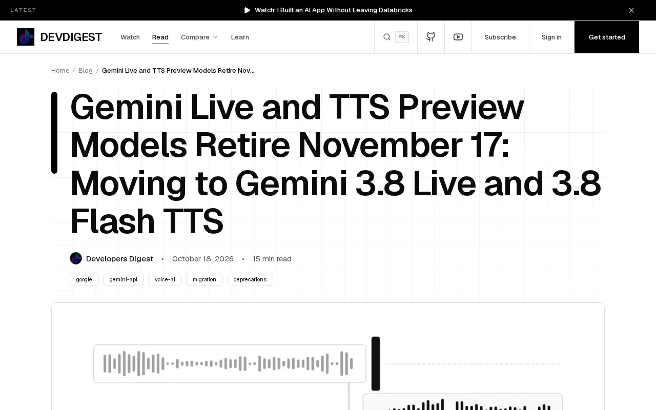 Gemini Live与TTS预览模型11月17日退役,迁移指南