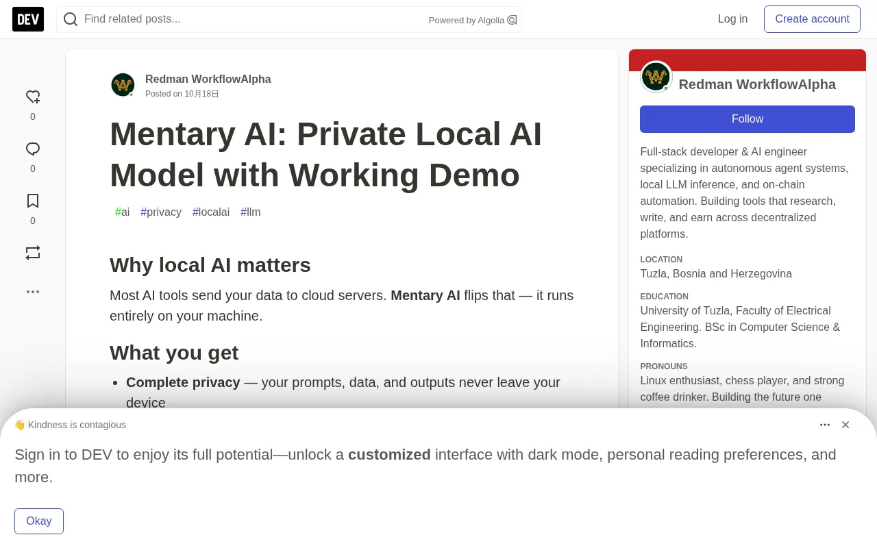 Mentary AI: An Offline Local AI Model with a Ready-to-Try Demo