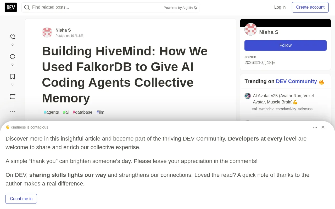 Building Collective Memory with FalkorDB: AI Coding Agents That Stop Repeating Mistakes