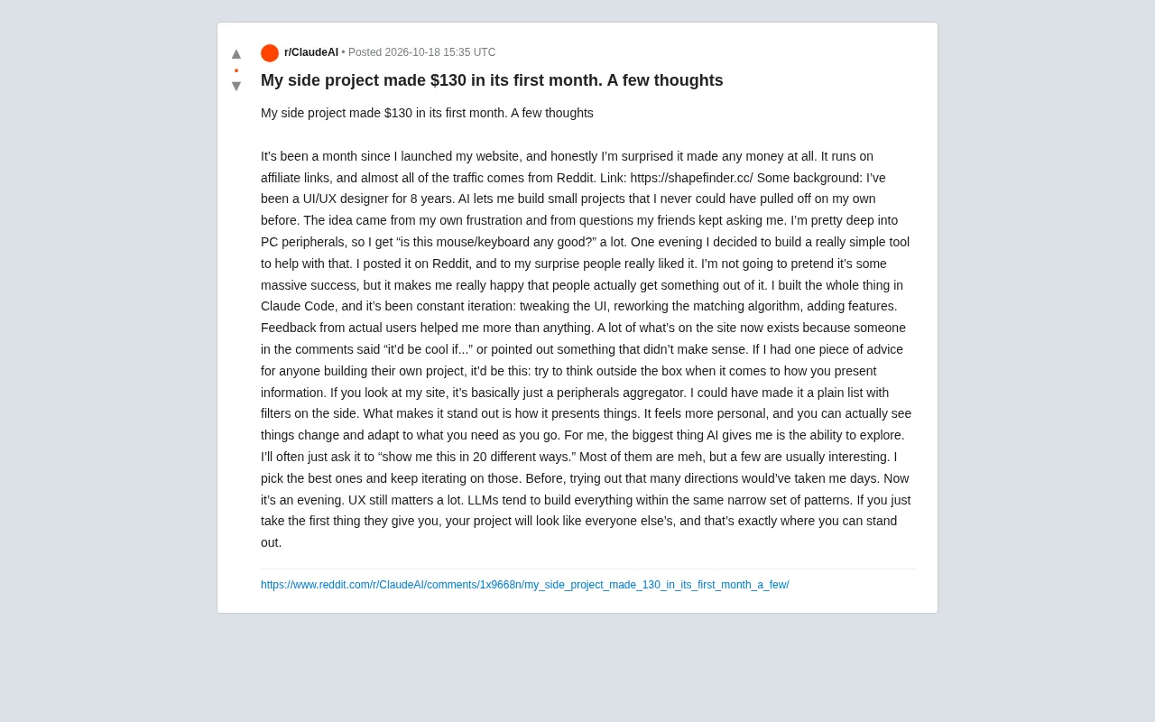 8-Year Designer Earns $130 in First Month with Claude Code Side Project
