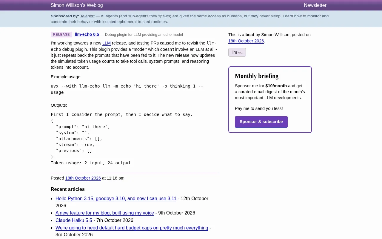 llm-echo 0.5 Released: More Accurate Simulation of LLM Token Usage