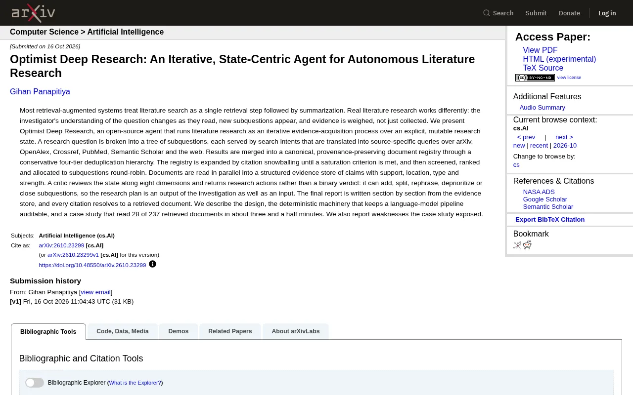 Optimist Deep Research:以状态为中心的迭代式文献研究Agent