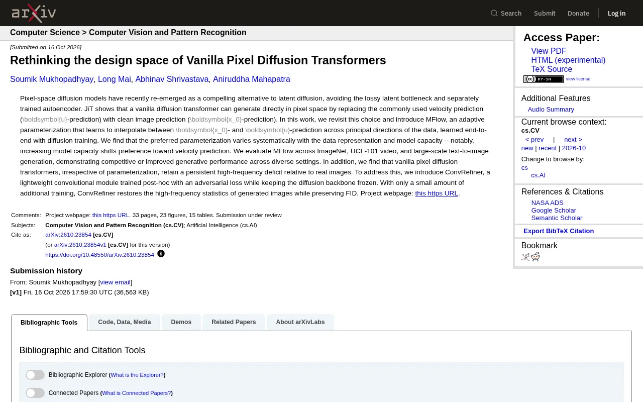 Rethinking the Design Space of Pixel Diffusion Transformers: MFlow and ConvRefiner