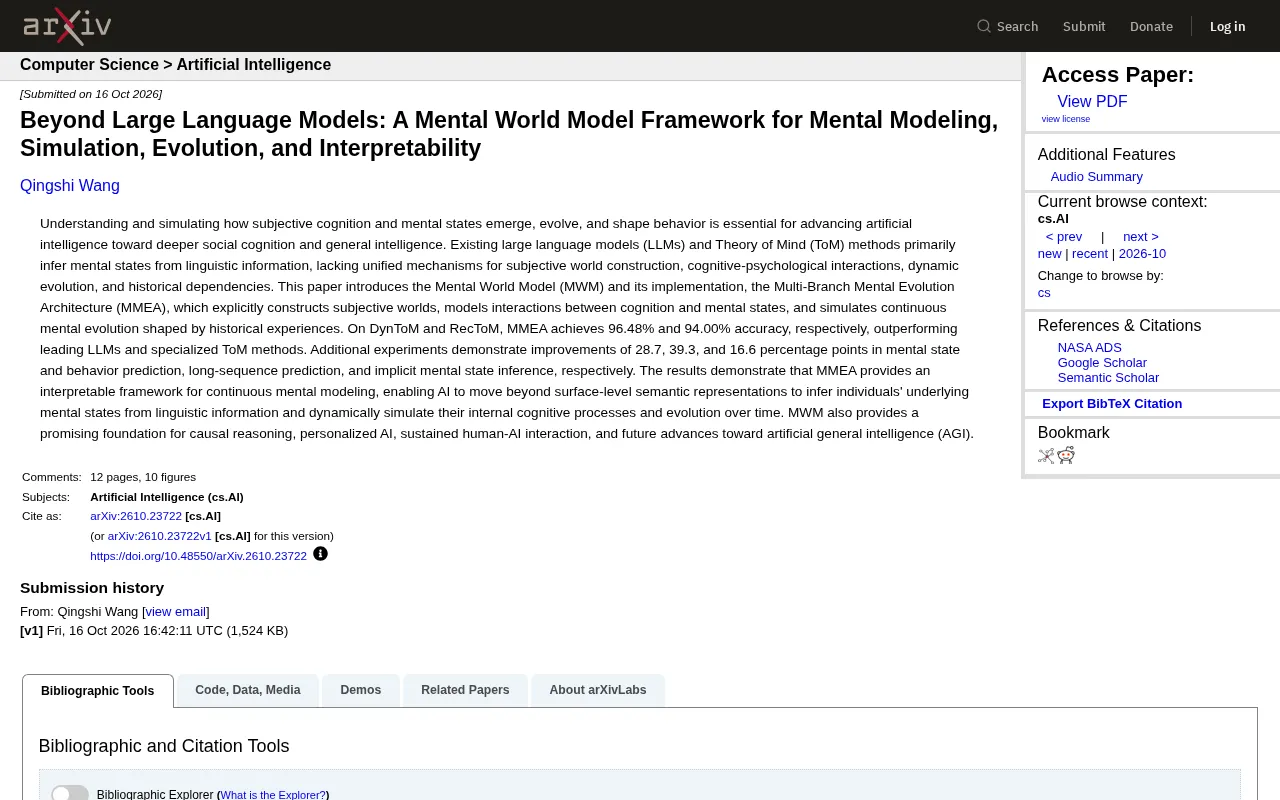 Beyond Large Language Models: Mental World Model (MWM) Lets AI Read Minds