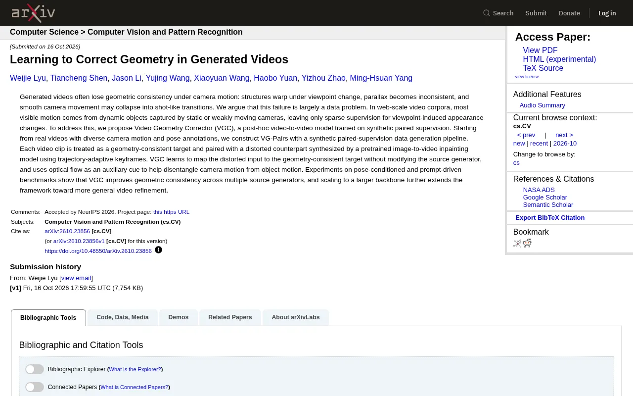 VGC: Correcting Geometric Distortions in Generated Videos with Synthetic Paired Data