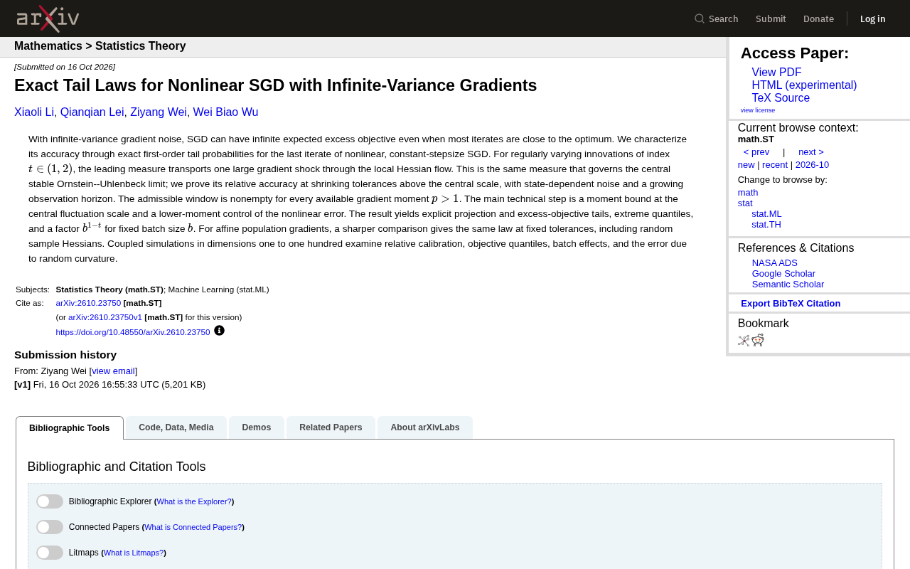 Exact Tail Laws for SGD with Infinite-Variance Gradients
