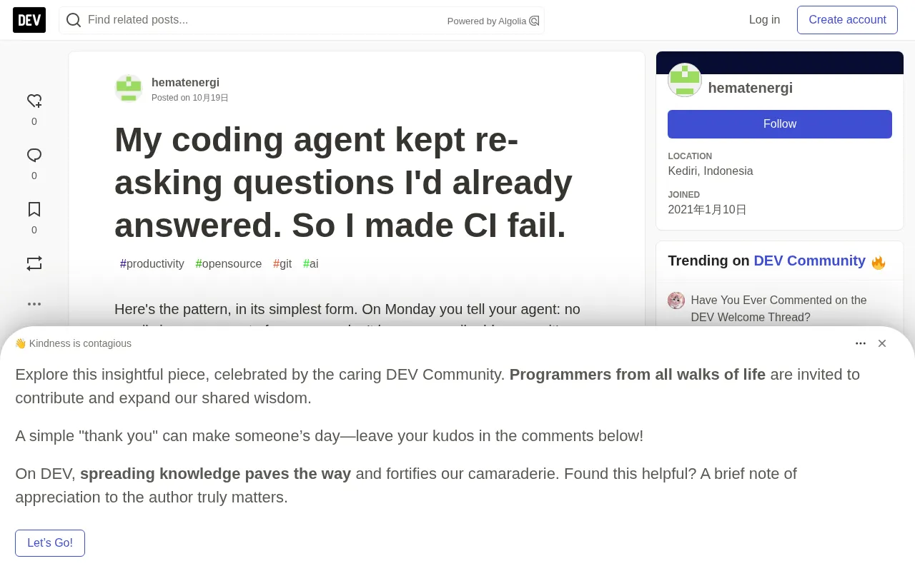 Let CI Fail: Building Persistent Memory and Checks for Coding Agents