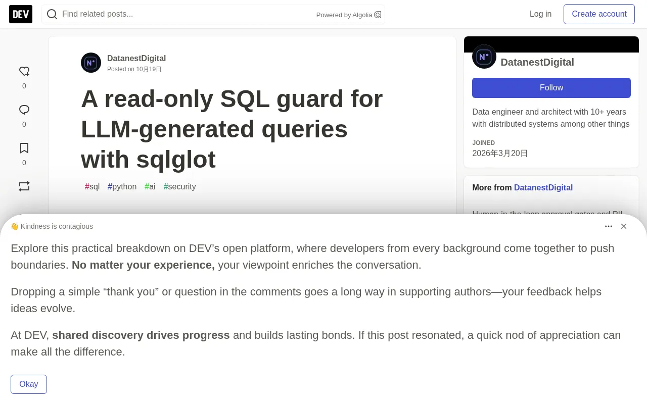 Adding Read-Only Guardrails to LLM-Generated SQL with sqlglot