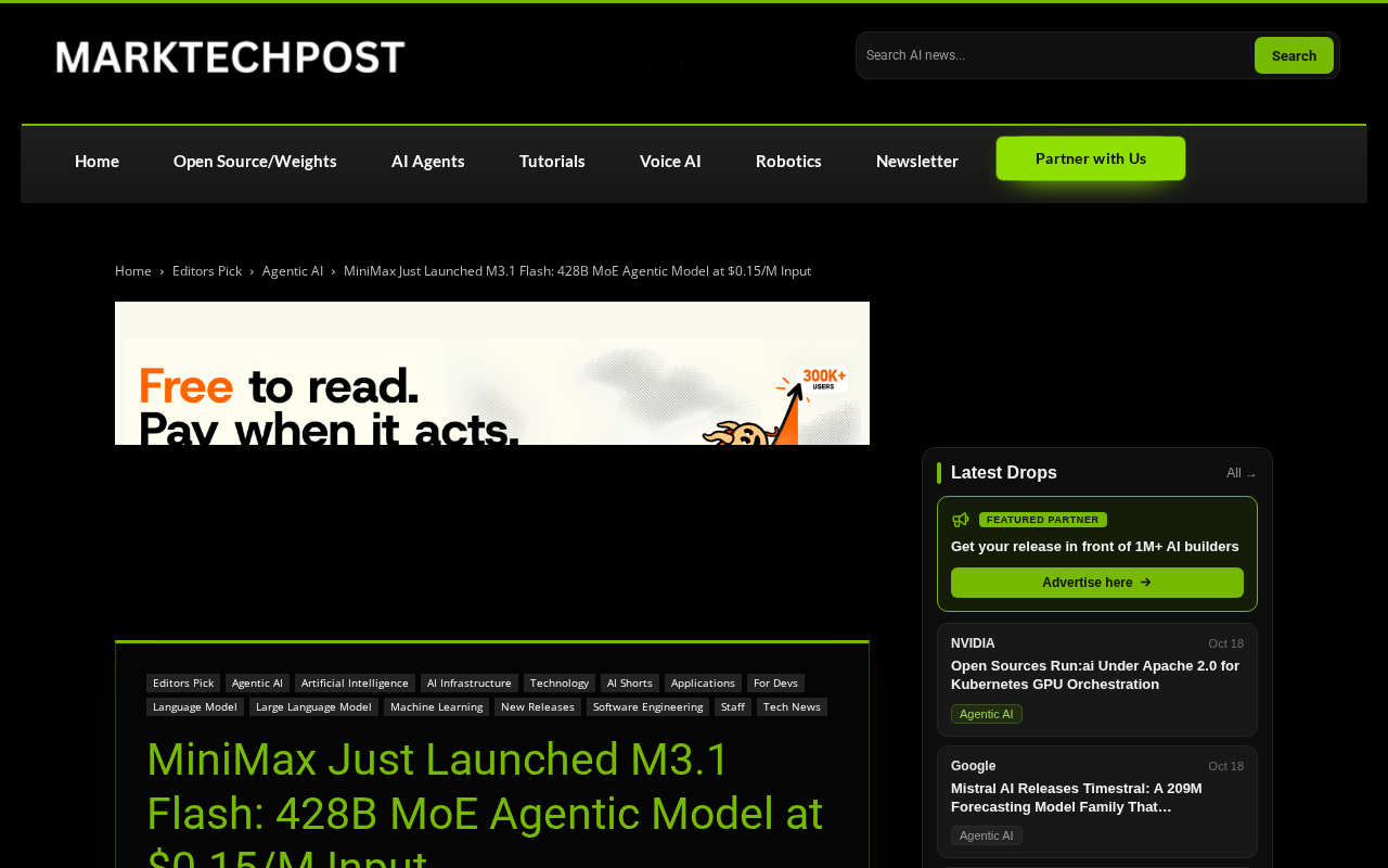 MiniMax M3.1 Flash Released: A 428B MoE Agent Model with Input at Just $0.15/M
