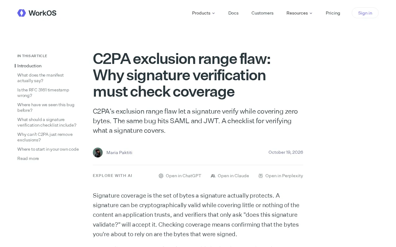 The C2PA Exclusion Range Flaw: Why Signature Verification Must Check Coverage