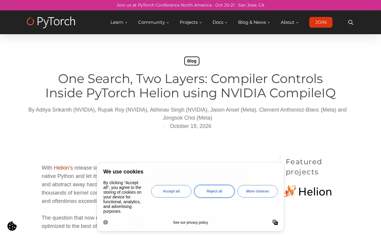 Schematic of PyTorch Helion integration with NVIDIA CompileIQ