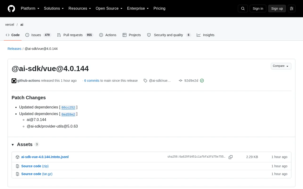 AI SDK Vue 4.0.144 Release: Dependency Upgrades and Ecosystem Alignment