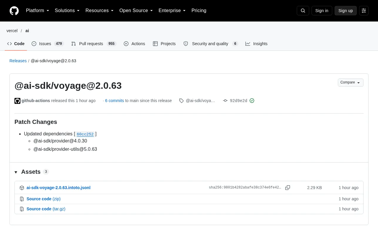 @ai-sdk/voyage 2.0.63 Patch Release: Dependency Updates