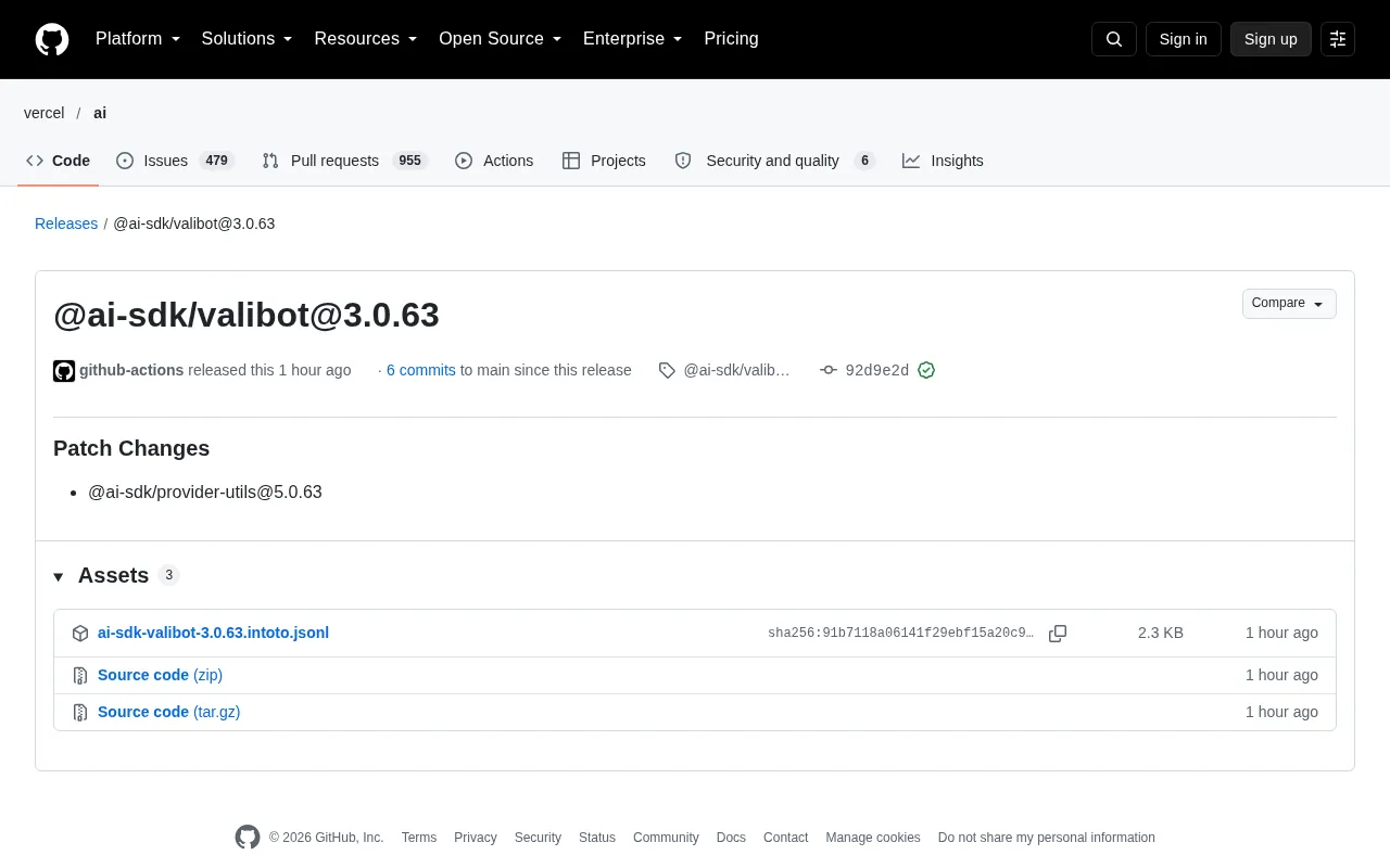 @ai-sdk/valibot 3.0.63 Patch Release: Minor Tuning of the Vercel AI SDK Validation Layer