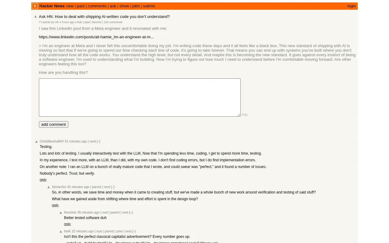 AI-Written Code You Can't Understand—How Do You Ship It? HN Discussion
