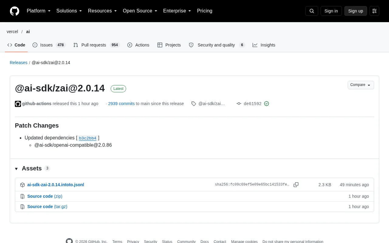 @ai-sdk/zai 2.0.14 Patch Release: Dependency Upgrade Explained