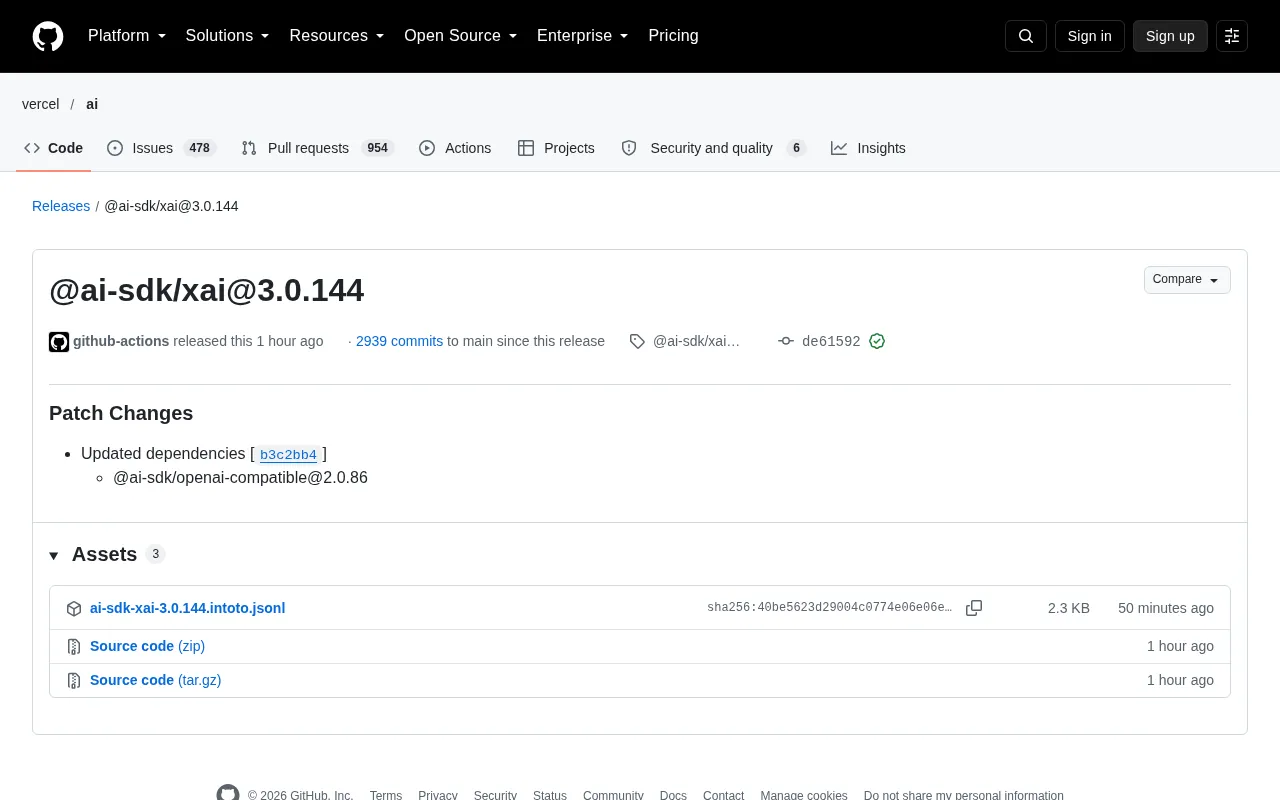 AI SDK xAI 3.0.144 Version Update Analysis