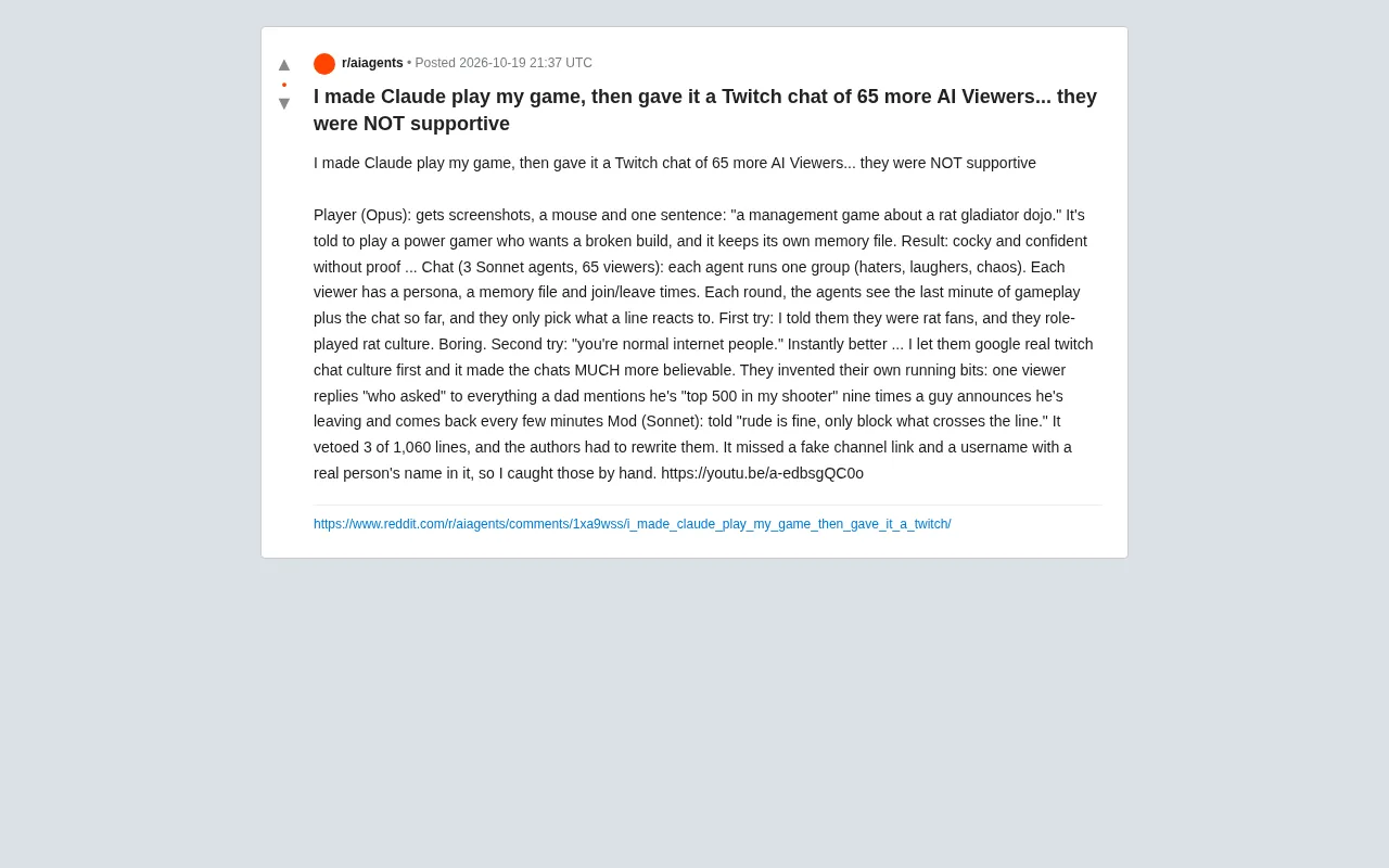 65 AI Viewers Gang Up on a Claude Player: An AI Streamer Experiment