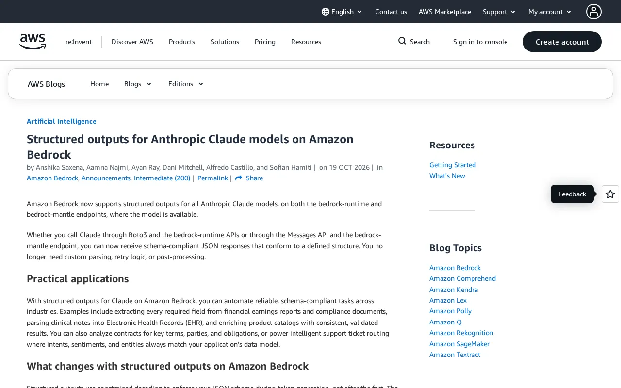 Bedrock Launches Structured Outputs for Claude Models