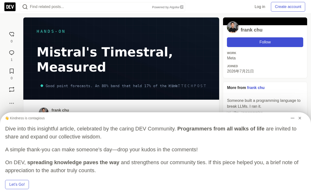 Mistral Time Series Model Hands-On: Latency Delivers, Confidence Intervals Collapse