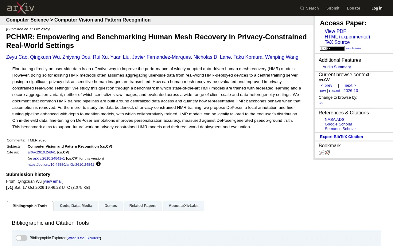PCHMR Benchmark: Federated Learning for Human Mesh Recovery Under Privacy Constraints