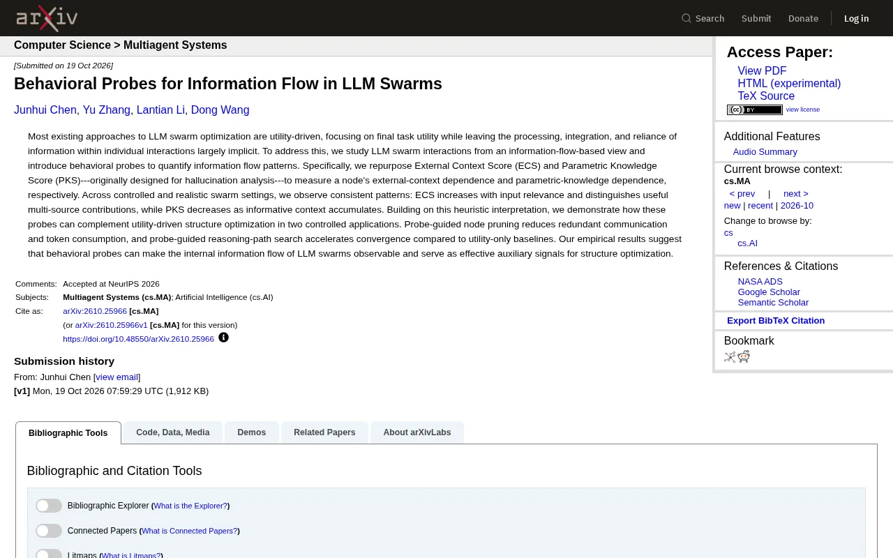 Observability of Information Flow in LLM Swarms: A New Behavioral Probe Approach