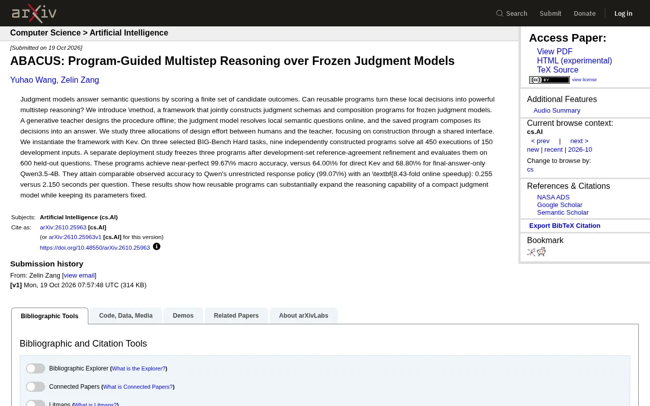 ABACUS Framework: Program-Guided Frozen Judgment Models for Multi-Step Reasoning