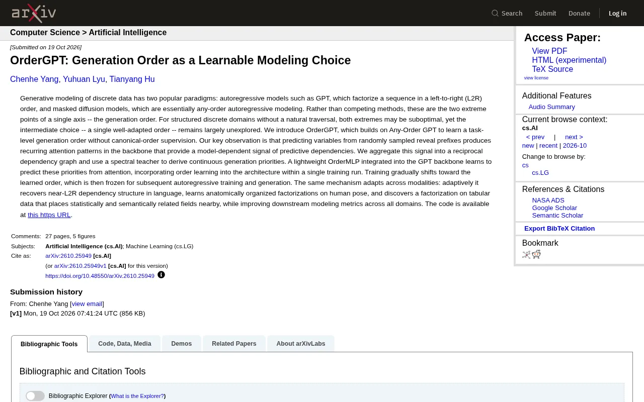 OrderGPT: Learning Generation Order as a Modeling Choice — A New Breakthrough in AI Modeling