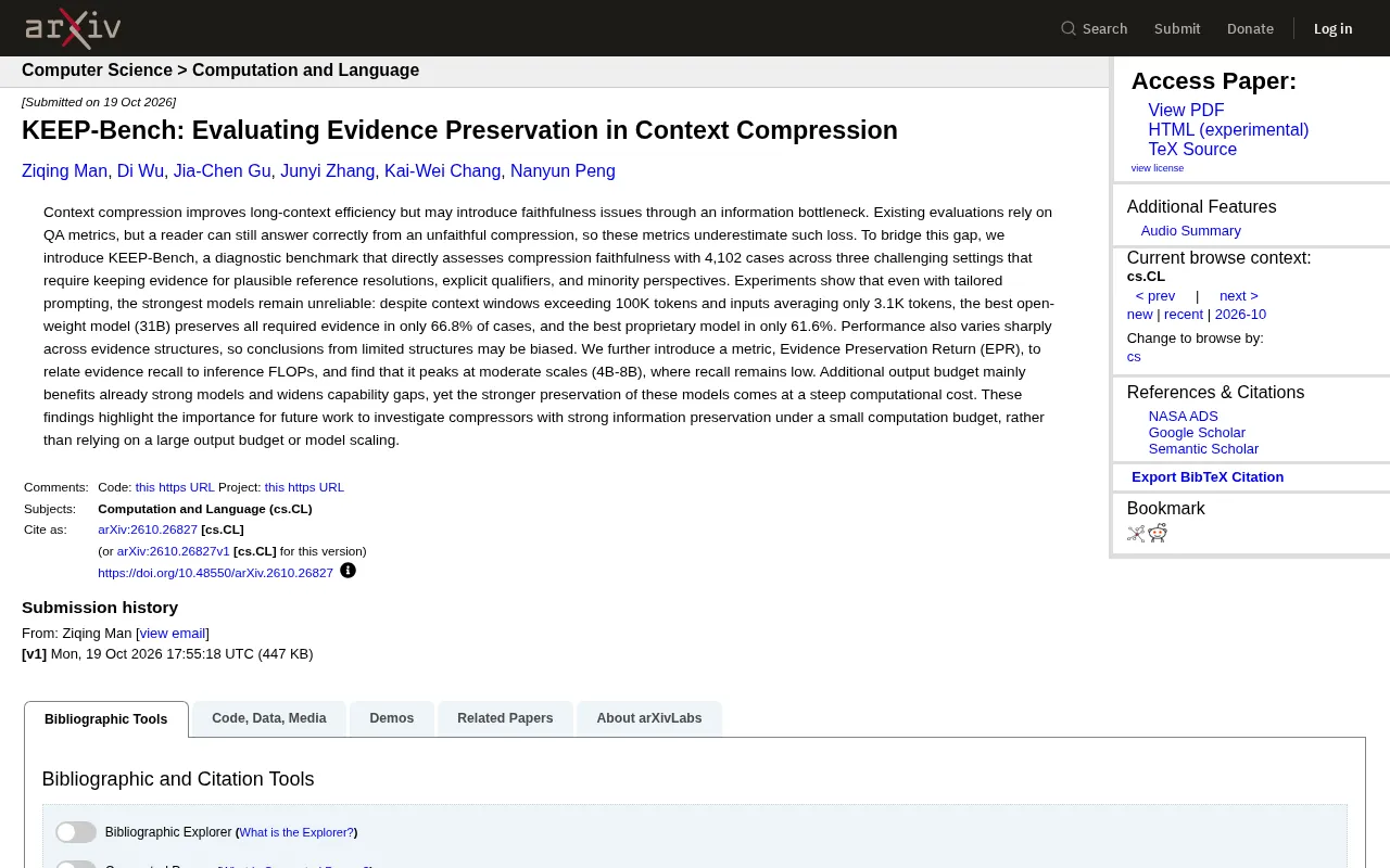 KEEP-Bench: A New Benchmark for Evidence Preservation in Context Compression