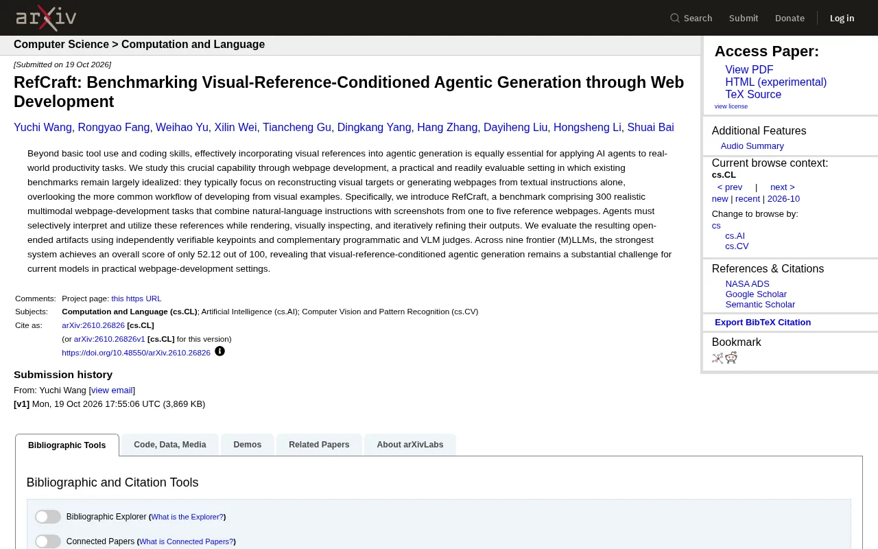 RefCraft Benchmark: Visual Reference-Driven AI Web Generation Scores Only 52