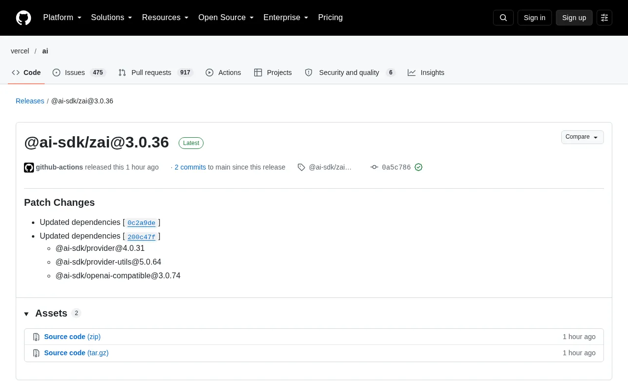 @ai-sdk/zai 3.0.36 Patch Release: Dependency Chain Upgraded in Sync