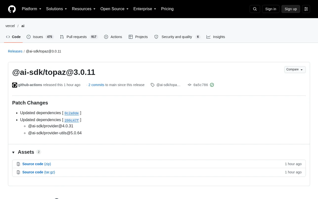 AI SDK Topaz 3.0.11 Patch Release: Dependency Update Analysis