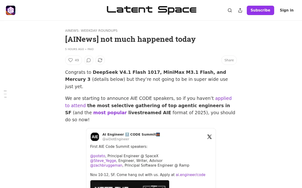 AI Daily: DeepSeek and MiniMax Release New Models, But Yet to See Widespread Use