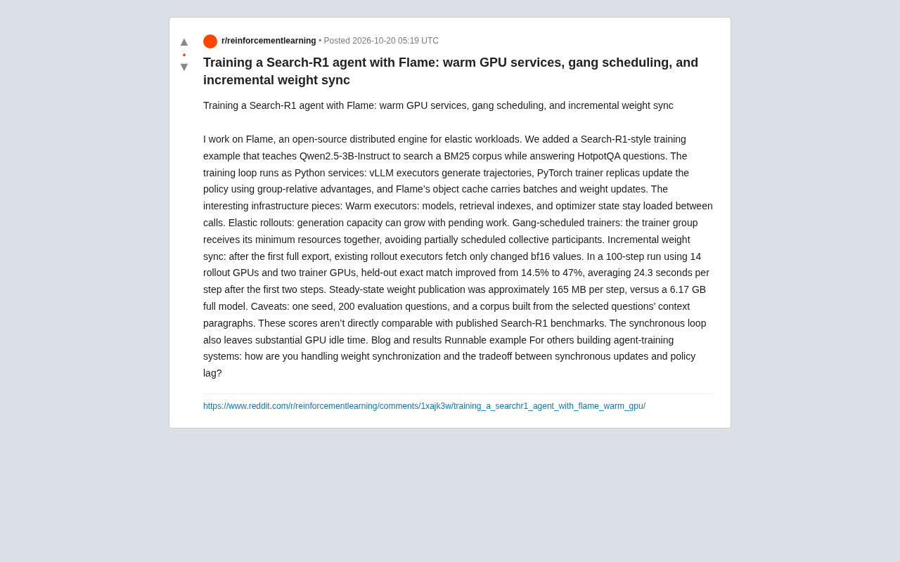 Training Search-R1 Agents with Flame: Incremental Weight Sync Boosts GPU Efficiency