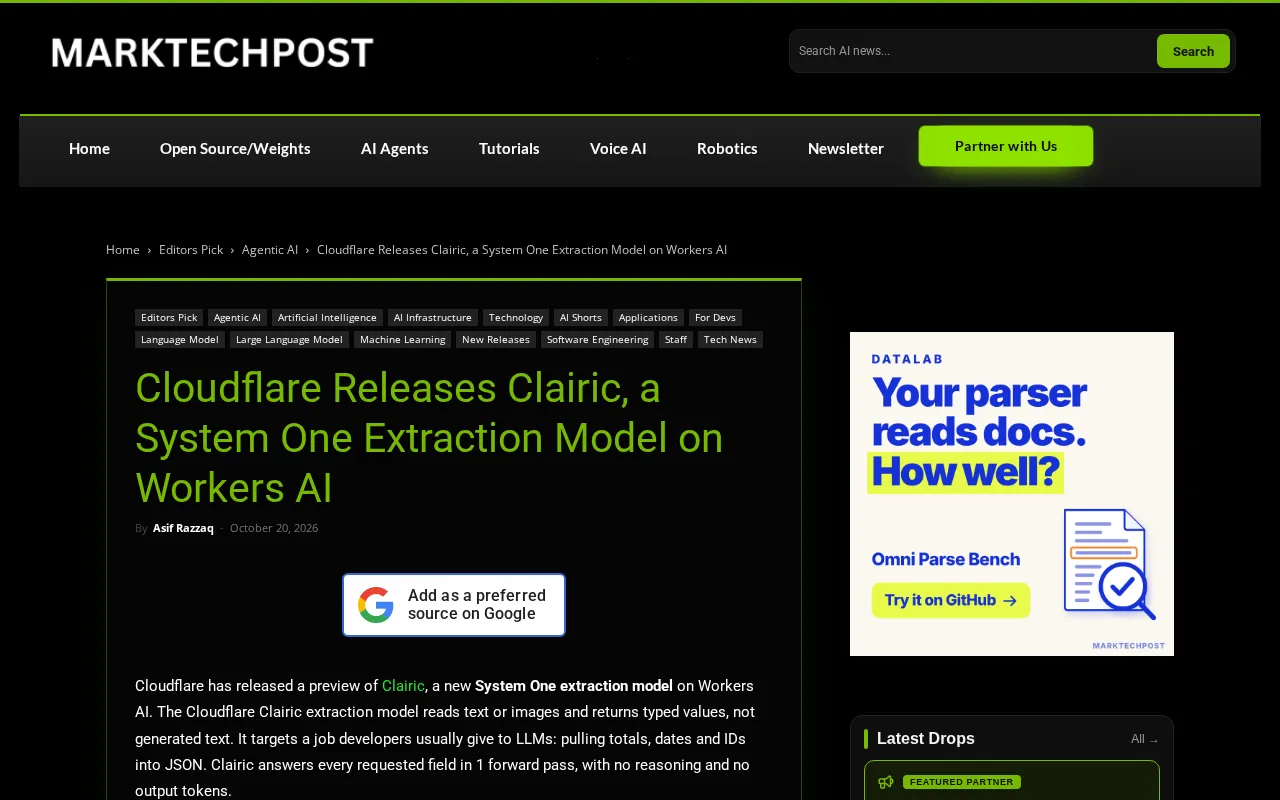 Cloudflare Launches Clairic: Structured Extraction in a Single Forward Pass