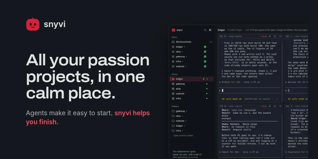 snyvi: An Open-Source Desktop App for Managing Multiple Side Projects with Coding Agents