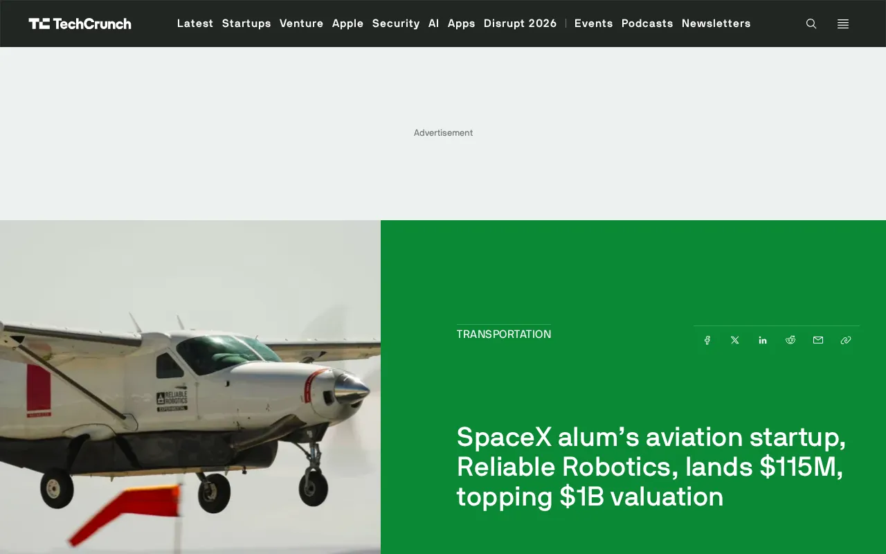 SpaceX Alums' Reliable Robotics Raises $115M, Valued at Over $1B